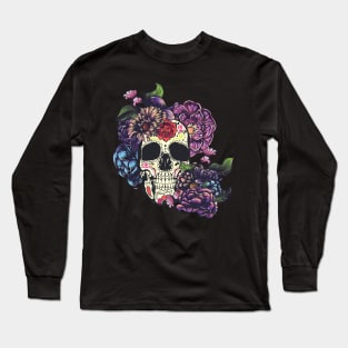 Sugar skull with flowers Long Sleeve T-Shirt